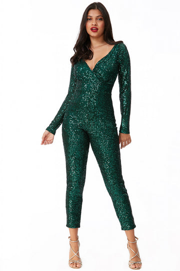 Goddiva Stripe Sequin Jumpsuit Goddiva